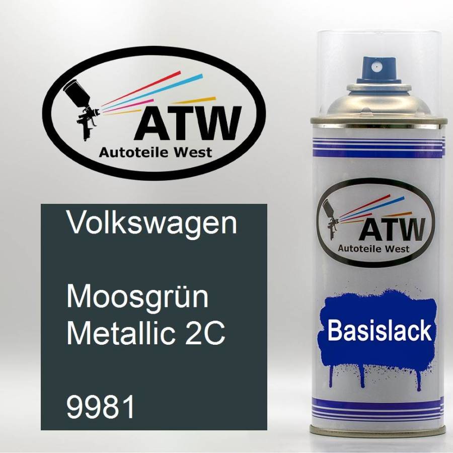 Volkswagen, Moosgrün Metallic 2C, 9981: 400ml Sprühdose, von ATW Autoteile West.